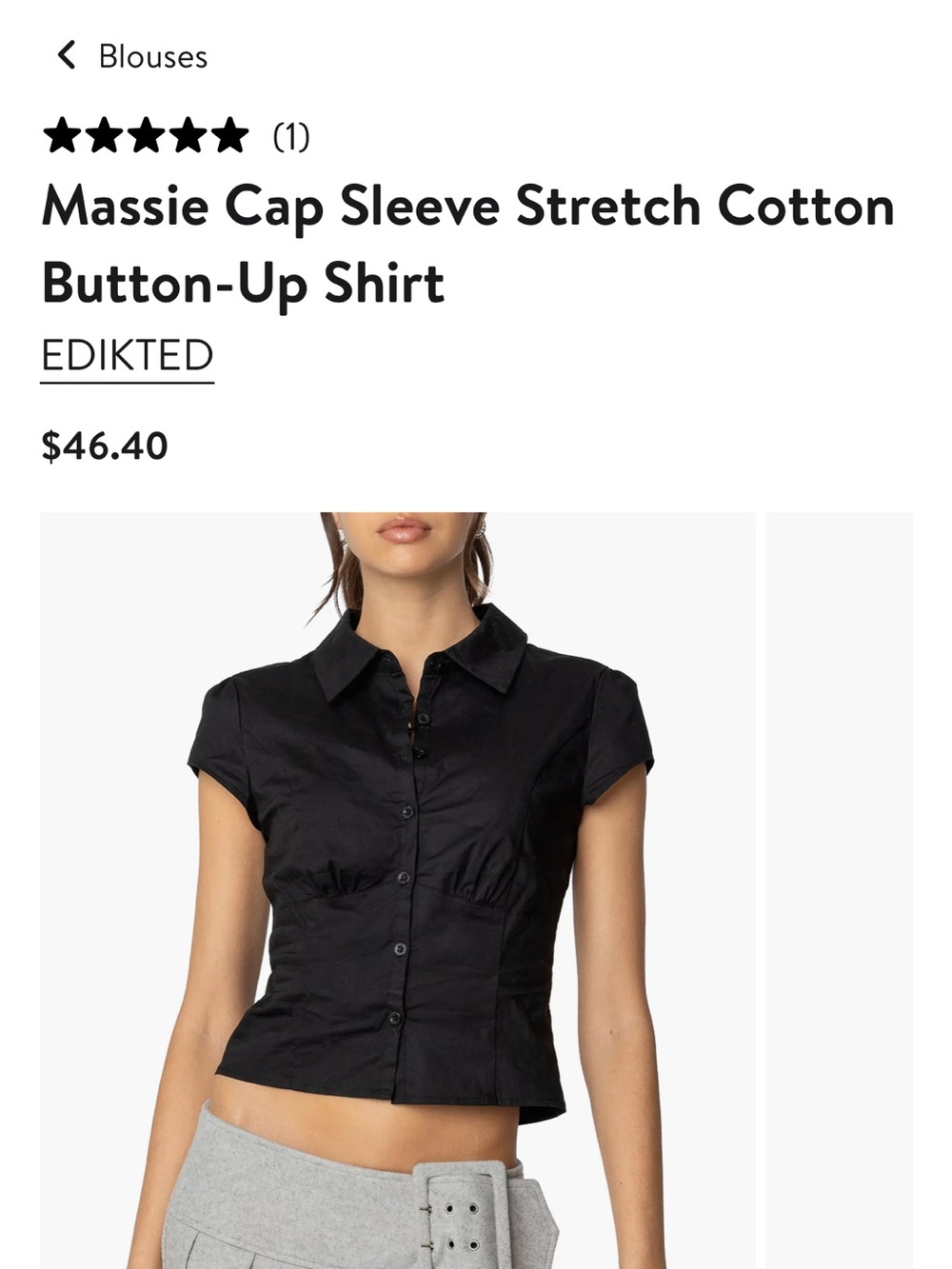 Edikted Black Cap Sleeve Stretch Cotton Button-Up Shirt
